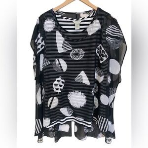 Multiples Boxy Overlay Top women’s Size 1X Black White